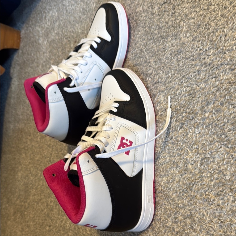 DC High-Top Sneakers in Black, White, and Pink